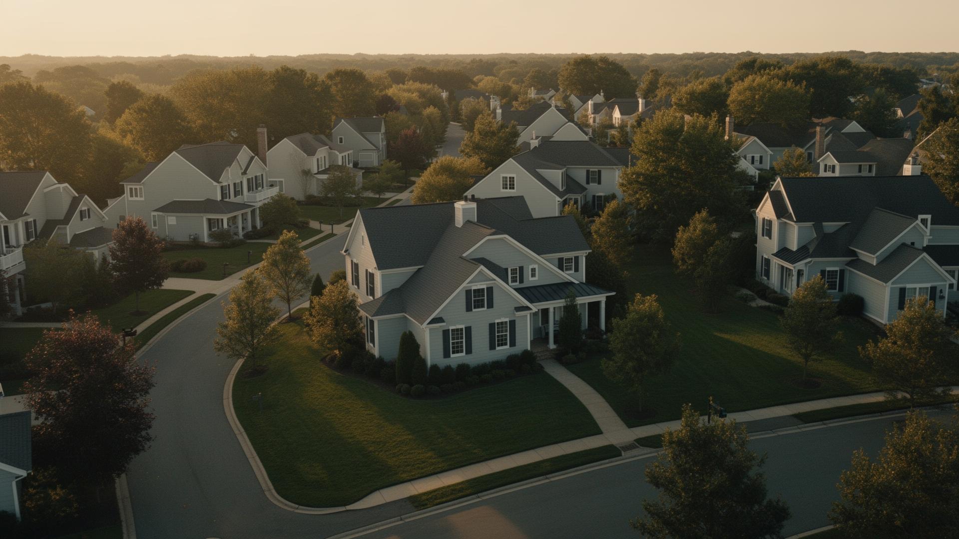 Aerial view of an upscale residential neighborhood